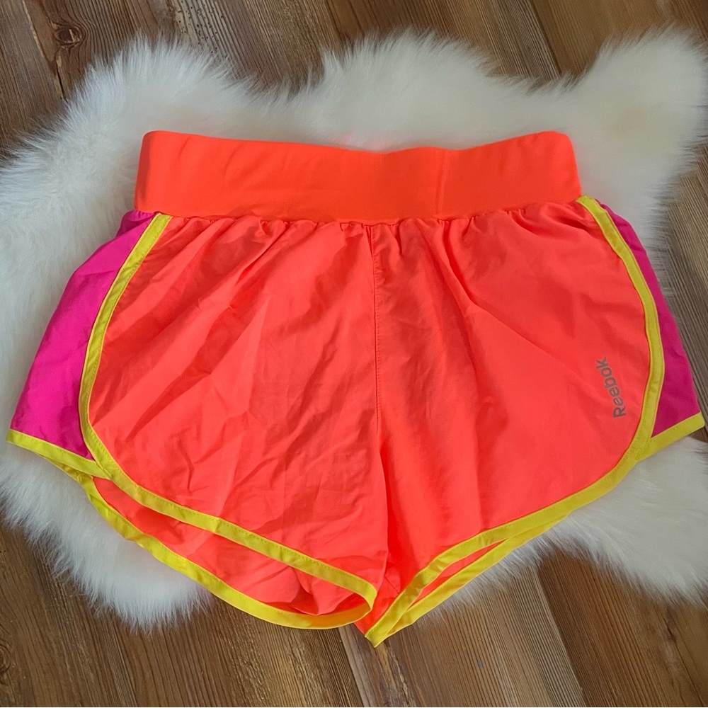 Reebok Play Dry Neon Orange Pink Yellow Running Shorts Size Small